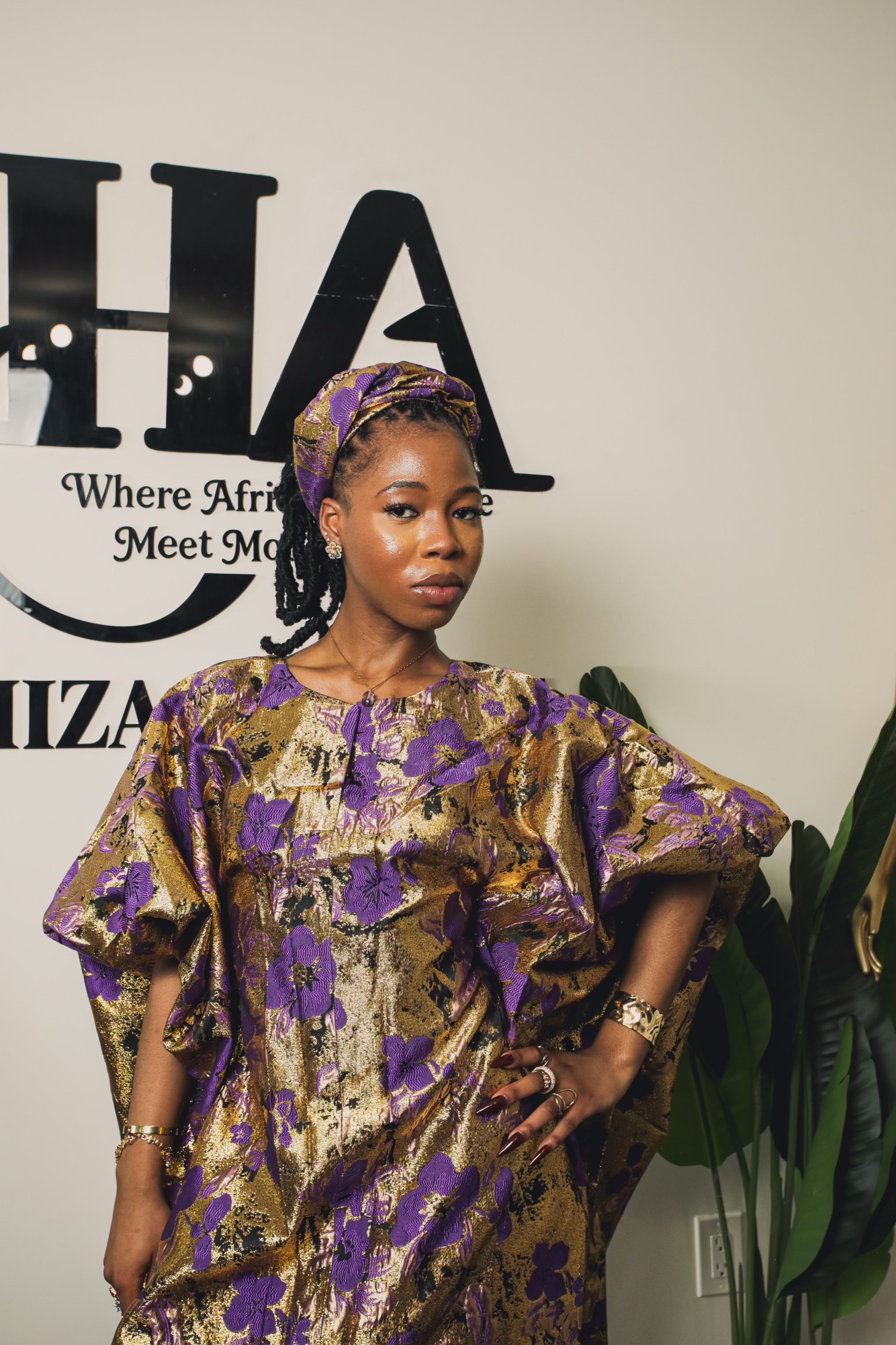 Rich Aunty Bubu In purple and Gold Damask