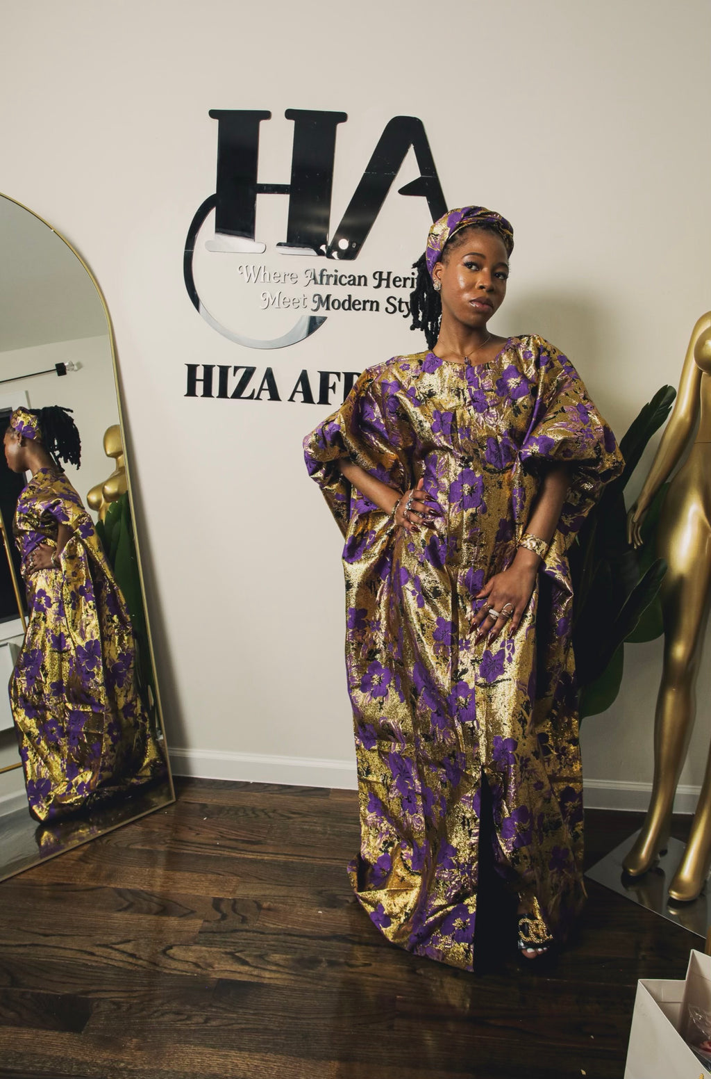 Rich Aunty Bubu In purple and Gold Damask