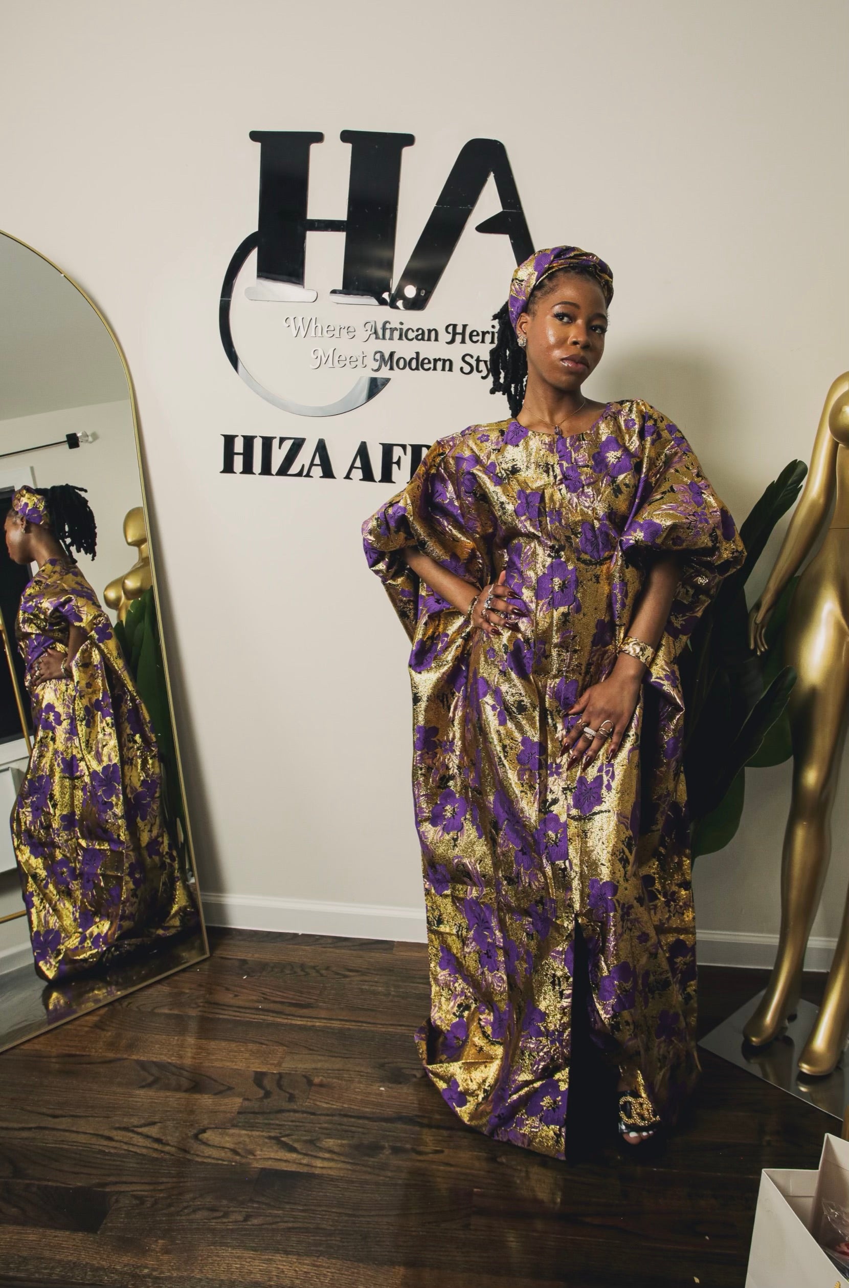 Rich Aunty Bubu In purple and Gold Damask
