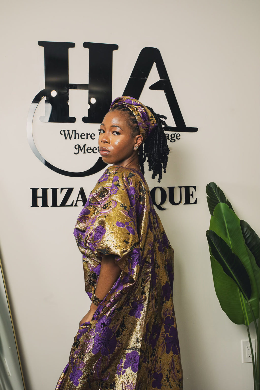 Rich Aunty Bubu In purple and Gold Damask