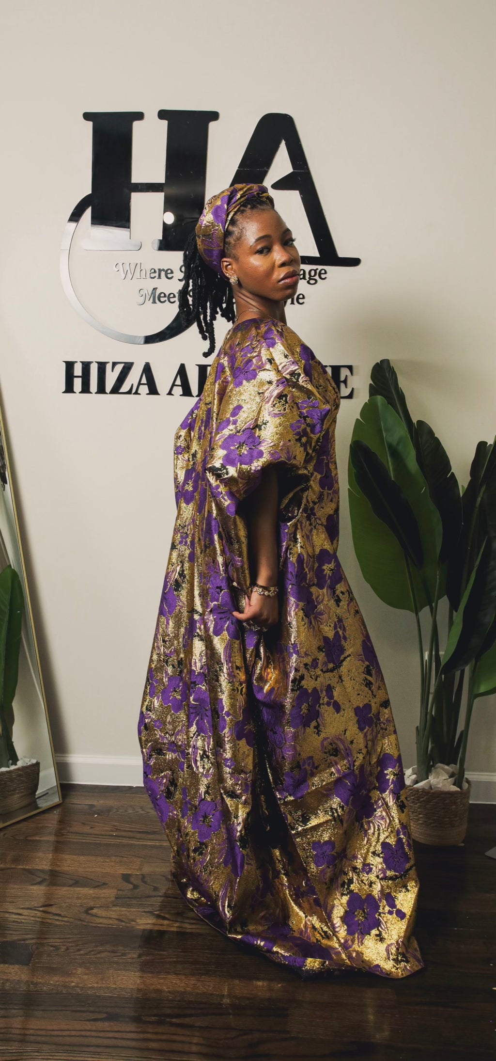 Rich Aunty Bubu In purple and Gold Damask