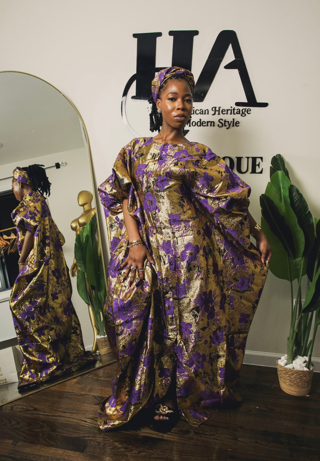 Rich Aunty Bubu In purple and Gold Damask