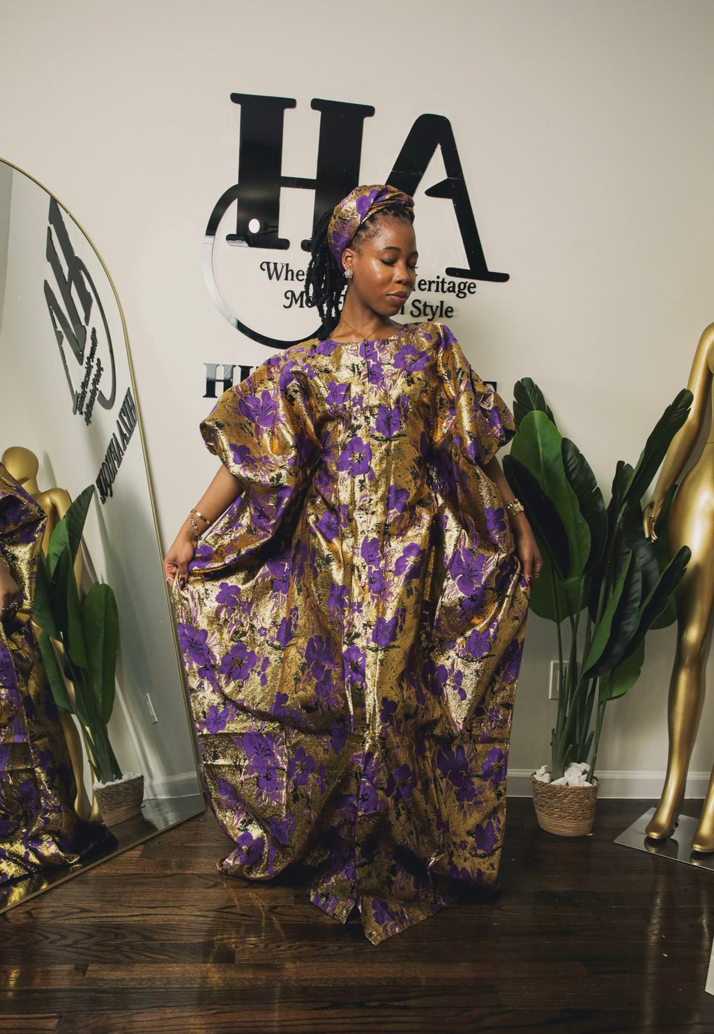Rich Aunty Bubu In purple and Gold Damask