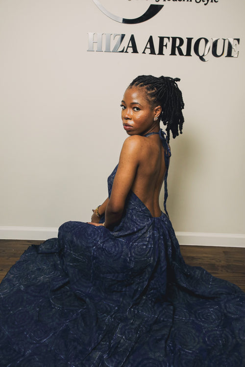 Bella backless gown crepe adire