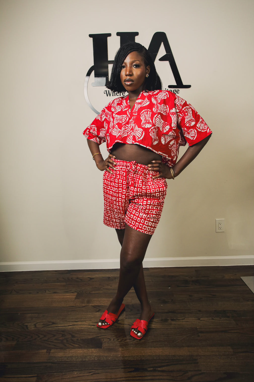 Chichi short set red and white