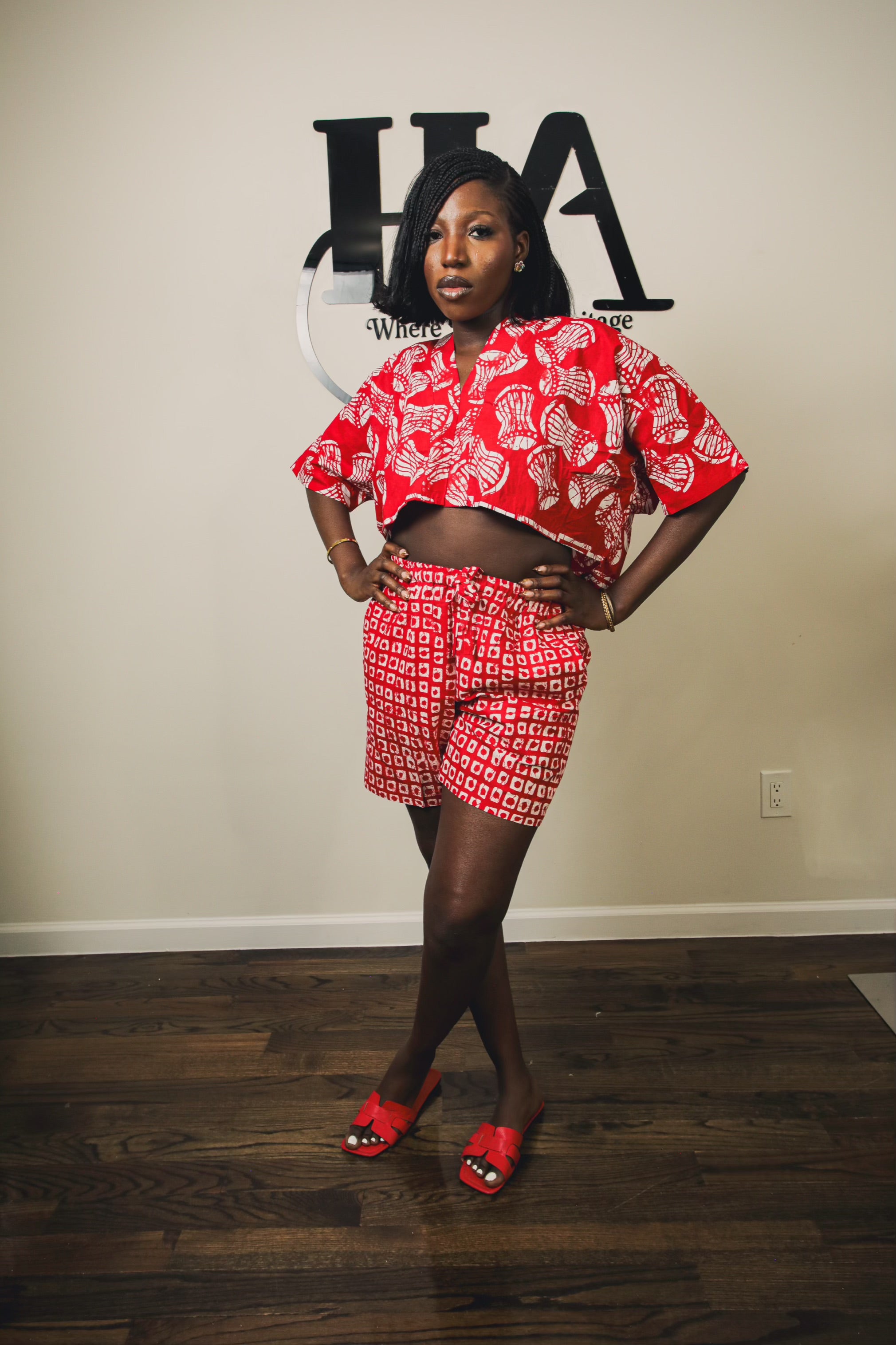 Chichi short set red and white