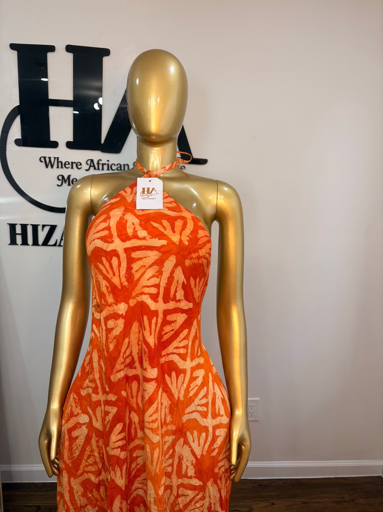 Bella backless crepe adire dress