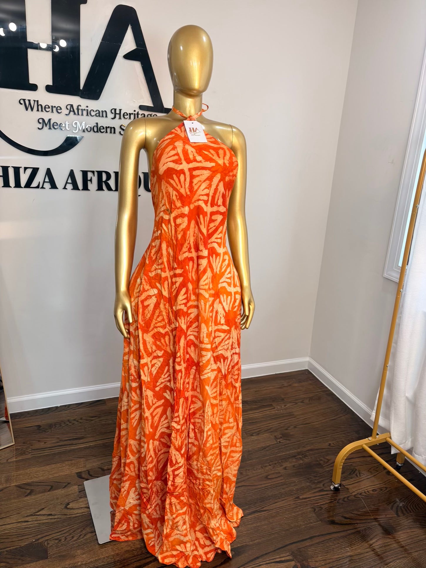 Bella backless crepe adire dress