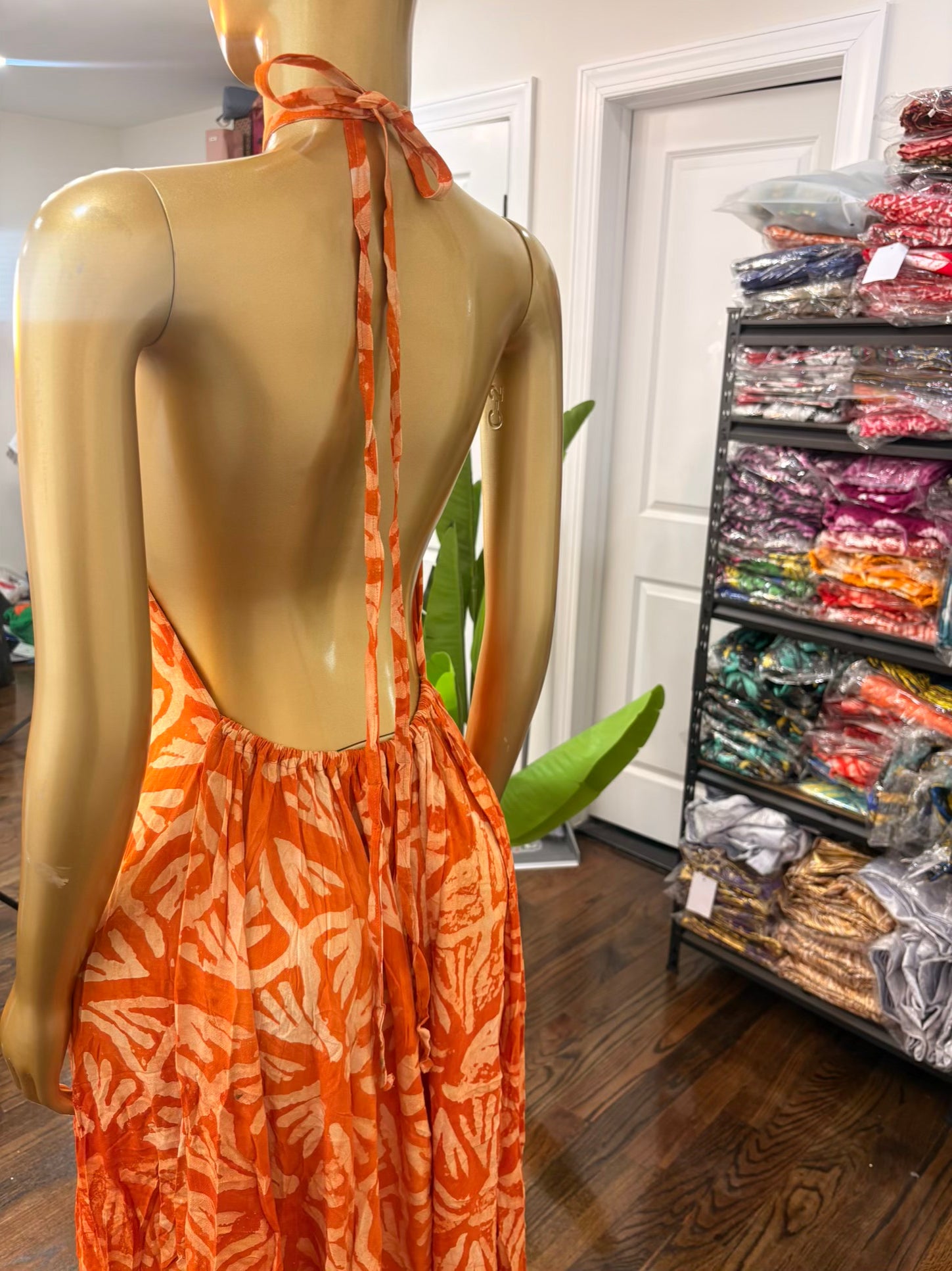 Bella backless crepe adire dress