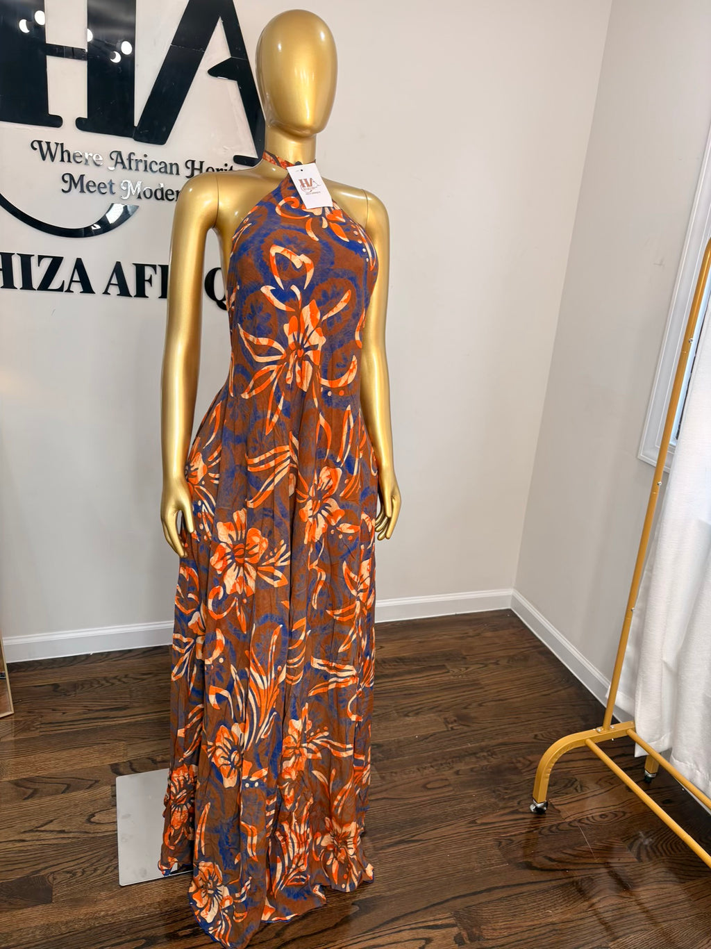 Bella backless crepe adire dress