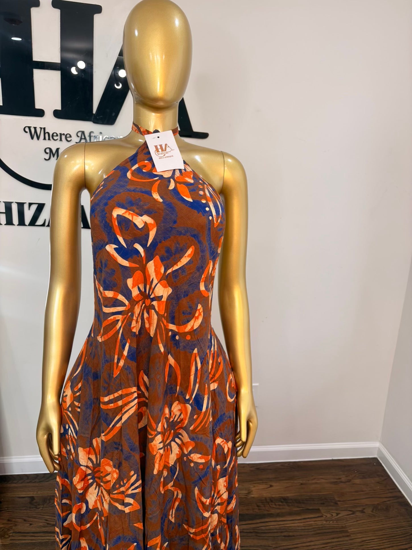 Bella backless crepe adire dress