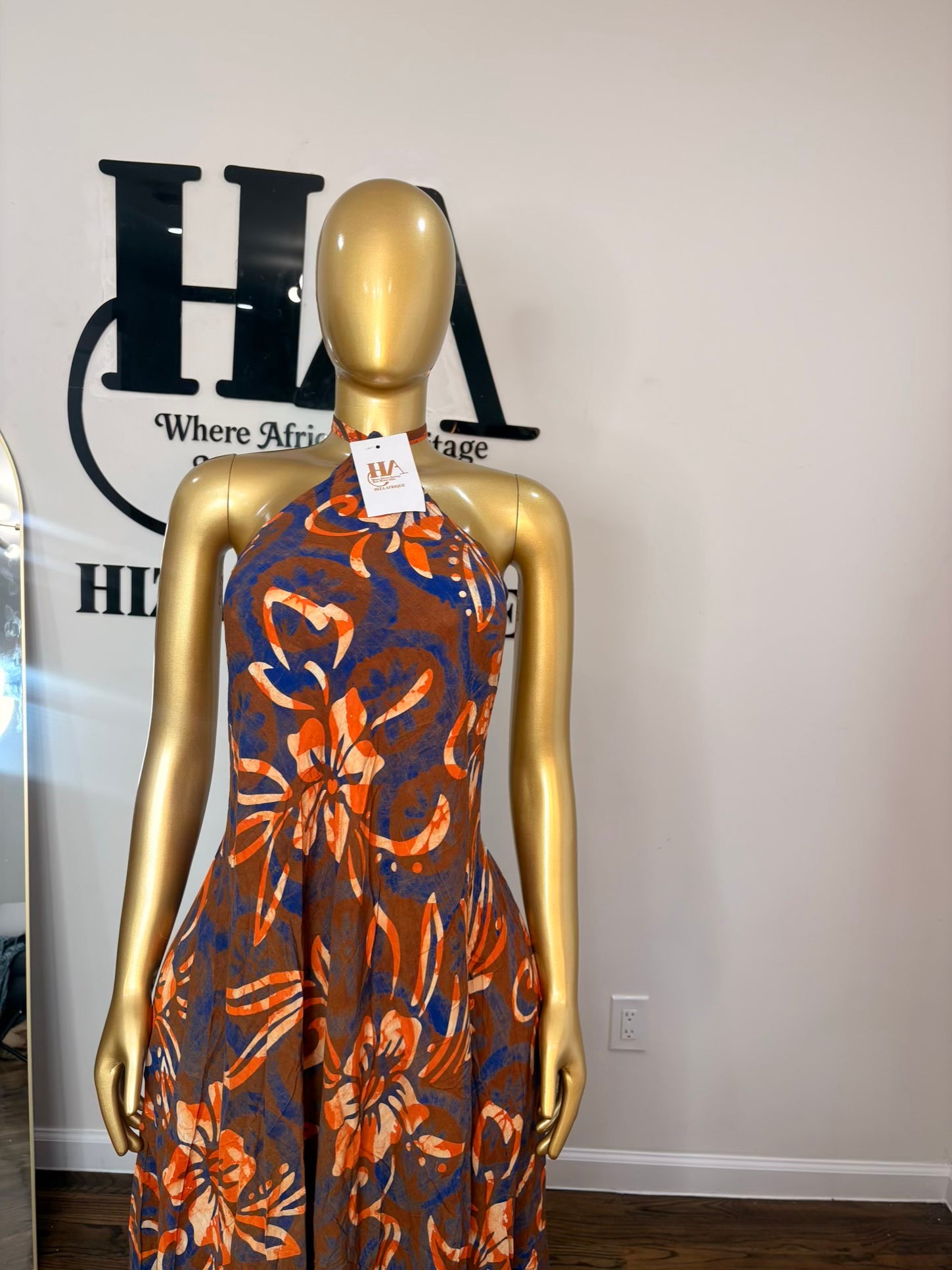Bella backless crepe adire dress