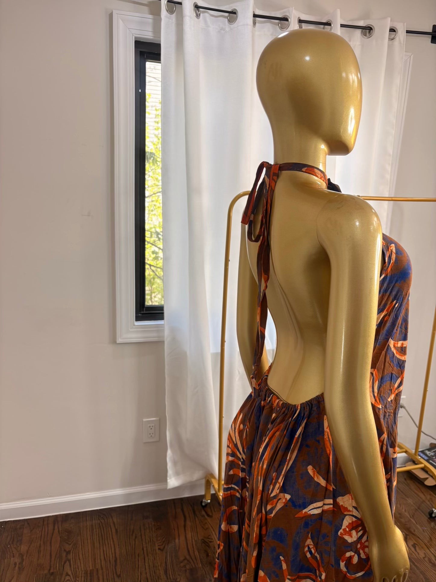 Bella backless crepe adire dress