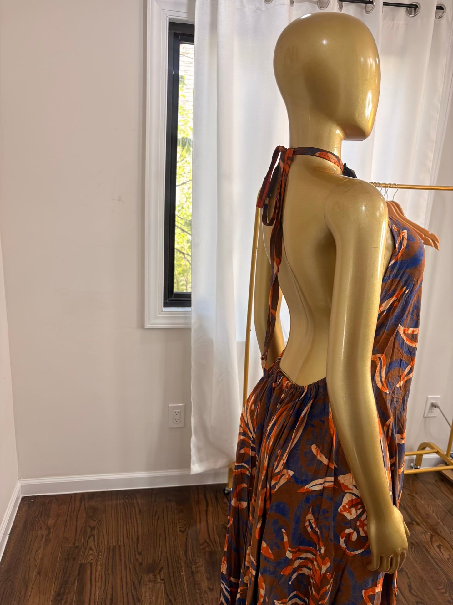 Bella backless crepe adire dress
